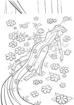 coloriage raiponce dans le champ de fleurs